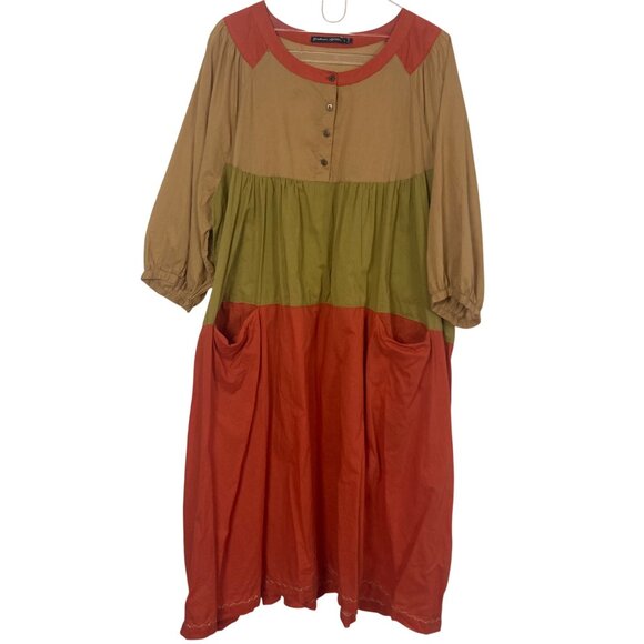 Gudrun Sjoden Desert Dress Large Cotton Fall Colors Relaxed Boho Lagenlook - Picture 1 of 9